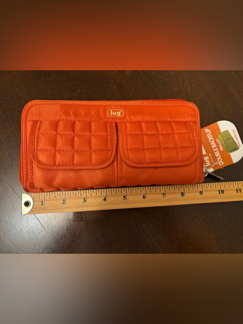 Lug Double Backflip Wallet Bright Orange/ Papaya Zipper Closure Snap Pockets NEW - Picture 6 of 9